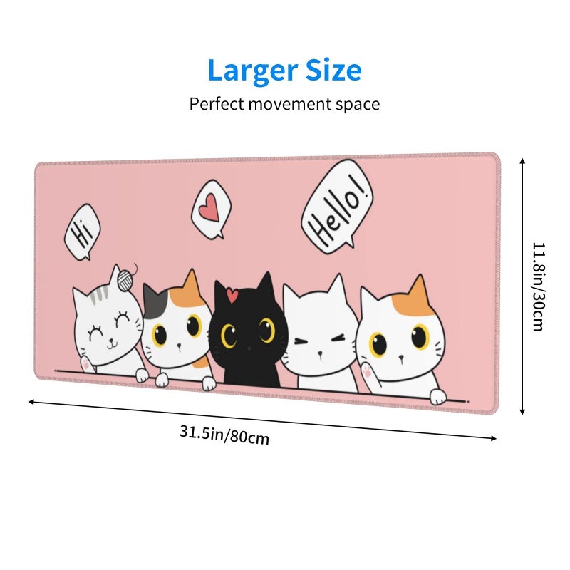 Echoserein لوحة ماوس ألعاب وردية لطيفة للقطط مقاس كبير XL للفتيات Kawaii بساط مكتب طويل ممتد لوحة ماوس كبيرة لإكسسوارات ديكور المكتب المنزلي - Image 3